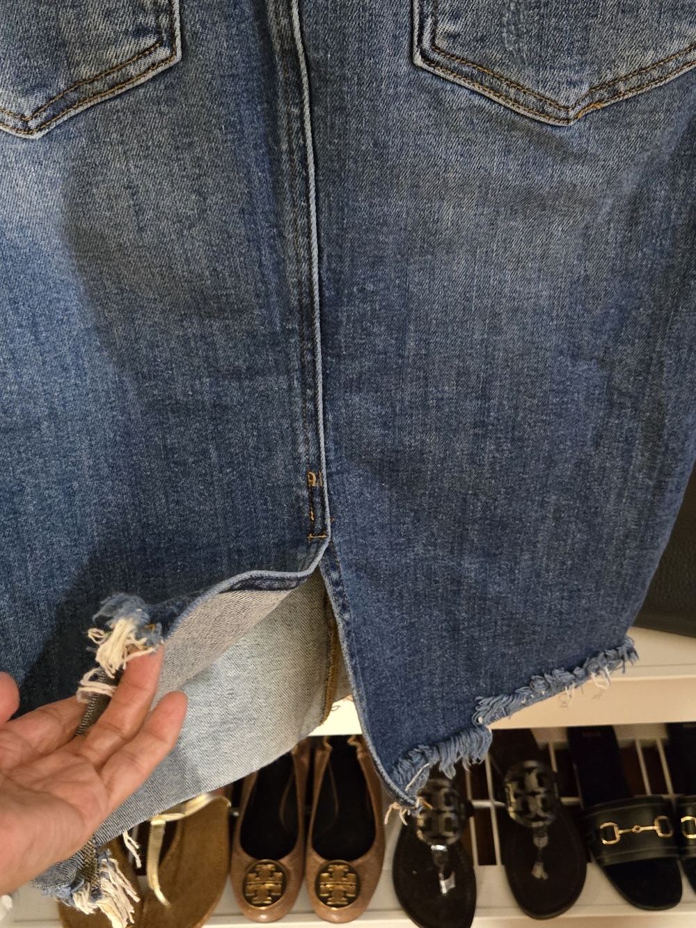Risen Jeans Denim Distressed Pencil Skirt - Blue - Picture 4 of 9
